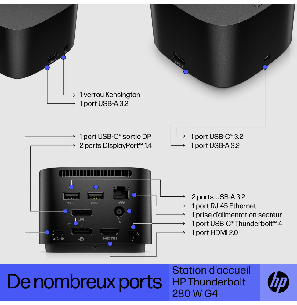 Station d’accueil HP Thunderbolt 280 W G4 avec câble combo (4J0G4AA)