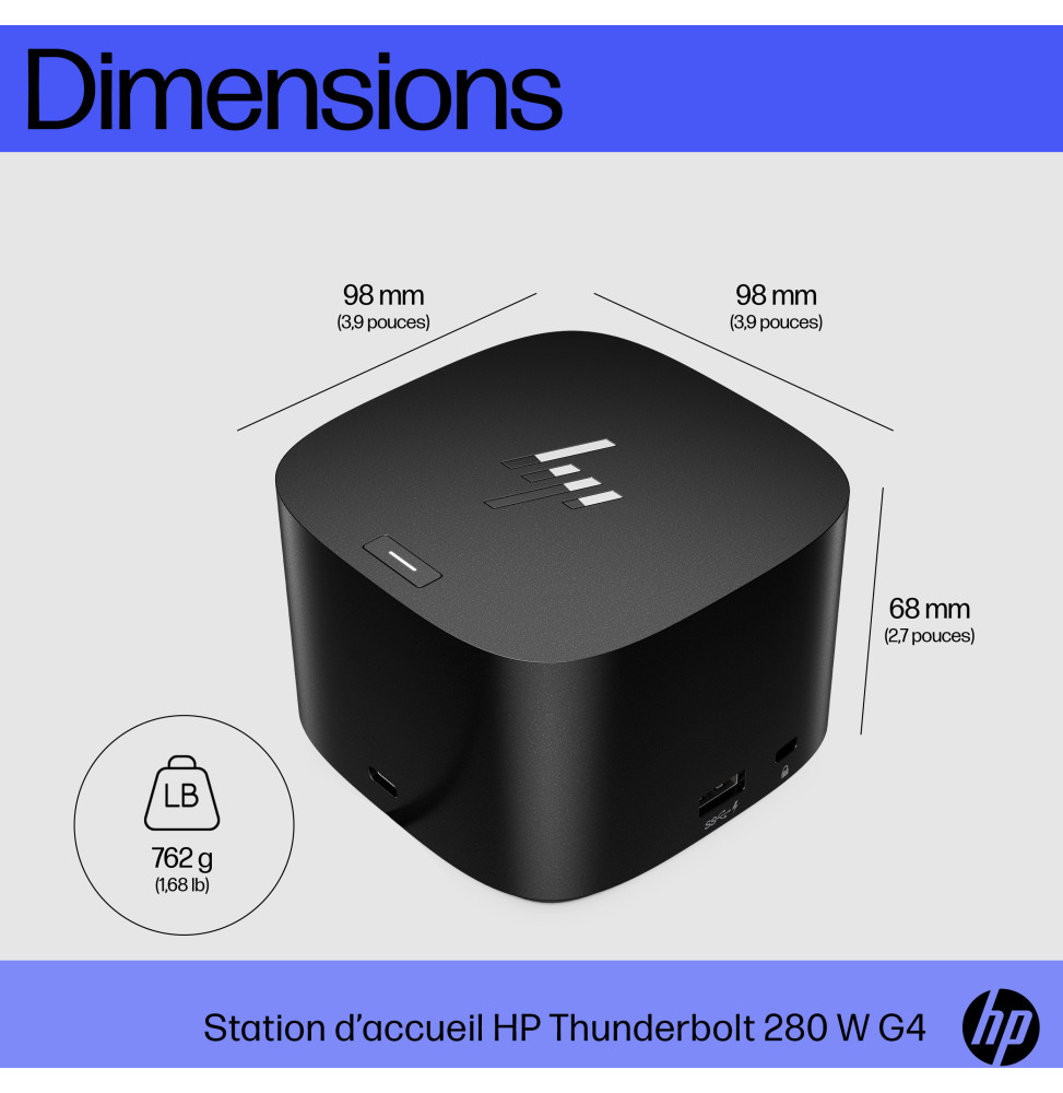 Station d’accueil HP Thunderbolt 280 W G4 avec câble combo (4J0G4AA)