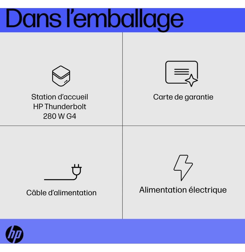 Station d’accueil HP Thunderbolt 280 W G4 avec câble combo (4J0G4AA)