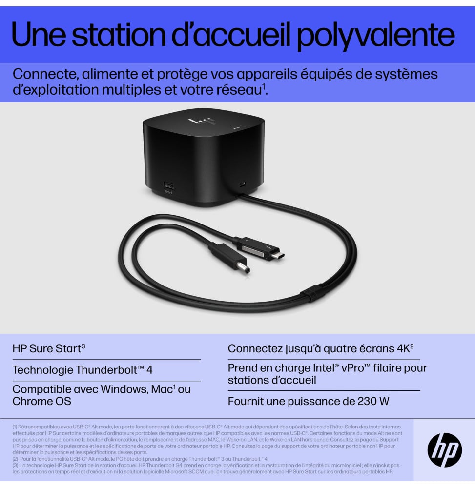 Station d’accueil HP Thunderbolt 280 W G4 avec câble combo (4J0G4AA)