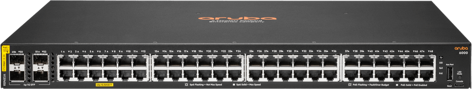 جهاز Switch Aruba 6000 48G فئة 4 PoE 4SFP 370 W (R8N85A) — صورة 1