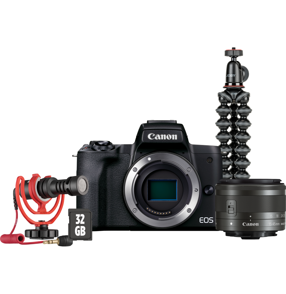 Appareil photo hybride Canon EOS M50 Mark II noir et objectif EF-M 15-45mm IS STM - Kit pour vlogueur (4728C048AA)