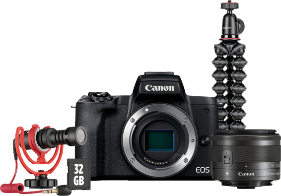 Appareil photo hybride Canon EOS M50 Mark II noir et objectif EF-M 15-45mm IS STM - Kit pour vlogueur (4728C048AA)
