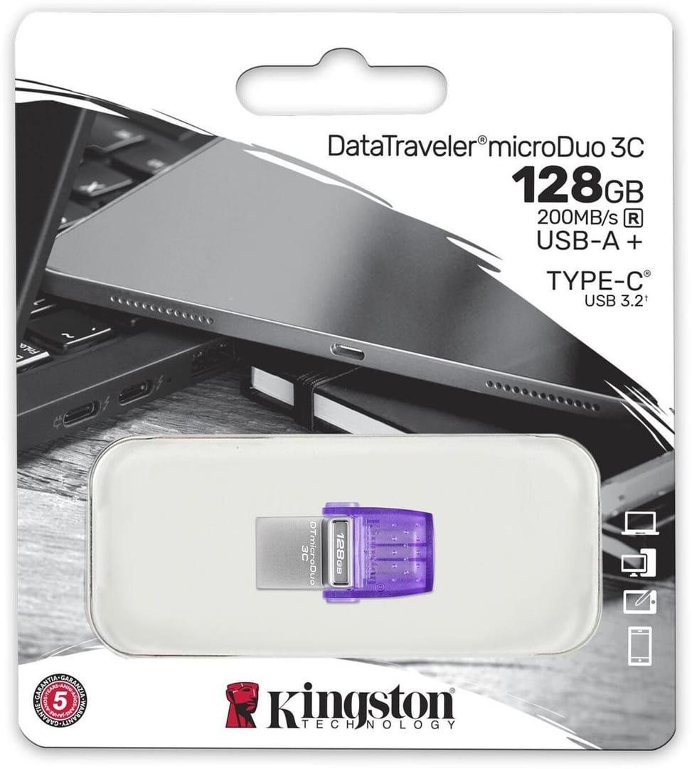 قرص USB Kingston DataTraveler microDuo 3C USB Type-A / Type-C 3.2 - 128 GB (DTDUO3CG3/128GB) — صورة 3