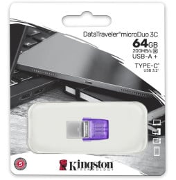 Clé USB Kingston DataTraveler microDuo 3C USB Type-A / USB Type-C 3.2 - 64 Go (DTDUO3CG3/64GB)