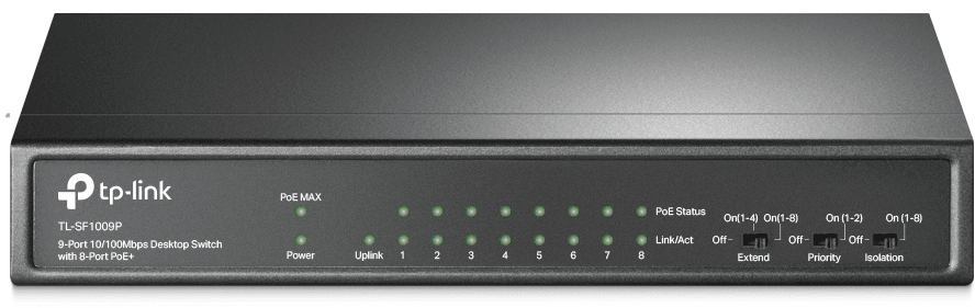 جهاز Switch مكتبي TP-Link TL-SF1009P 9 منافذ 10/100 Mbps مع PoE على 8 منافذ — صورة 1