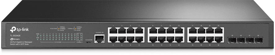 Switch administrable TP-Link TL-SG3428 JetStream 24 ports Gigabit L2 avec 4 emplacements SFP — image 1