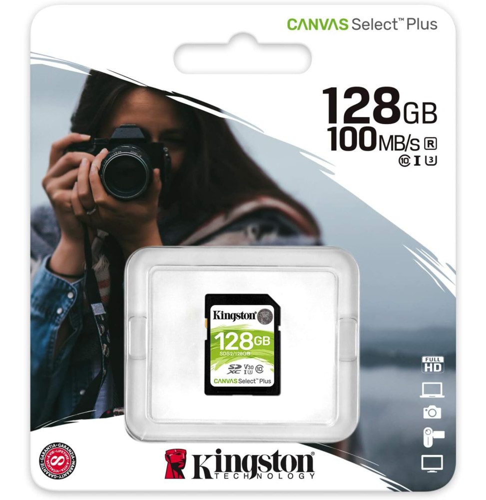 Carte mémoire Kingston Canvas Select Plus 128 Go SDXC UHS-I Classe 10  (SDS2/128GB) prix Maroc
