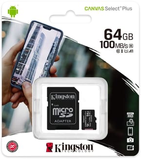 Carte mémoire Kingston Canvas Select Plus 64 Go MicroSDXC UHS-I Classe 10 (SDCS2/64GB)