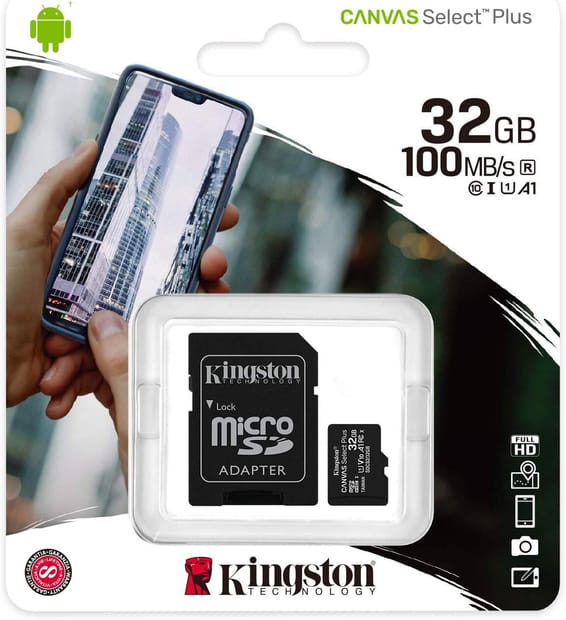 Carte mémoire Kingston Canvas Select Plus 32 Go MicroSDHC UHS-I Classe 10 (SDCS2/32GB)