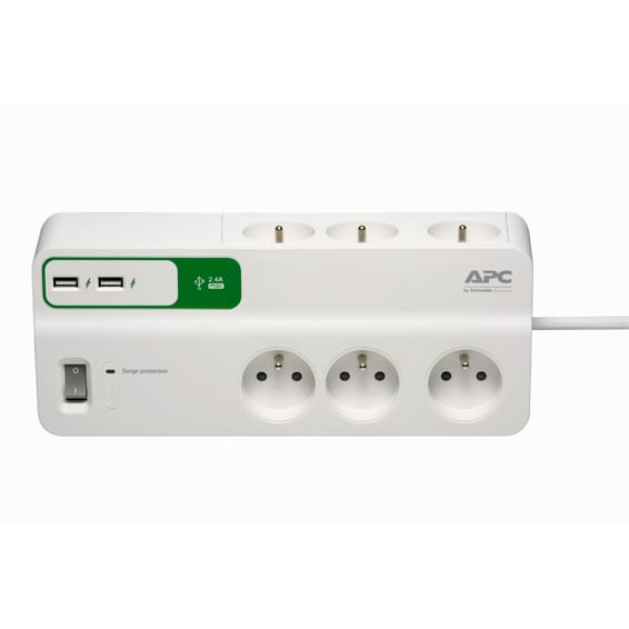 Bloc parafoudre APC Essential SurgeArrest 6 prises France 230V avec 2 ports de chargement USB