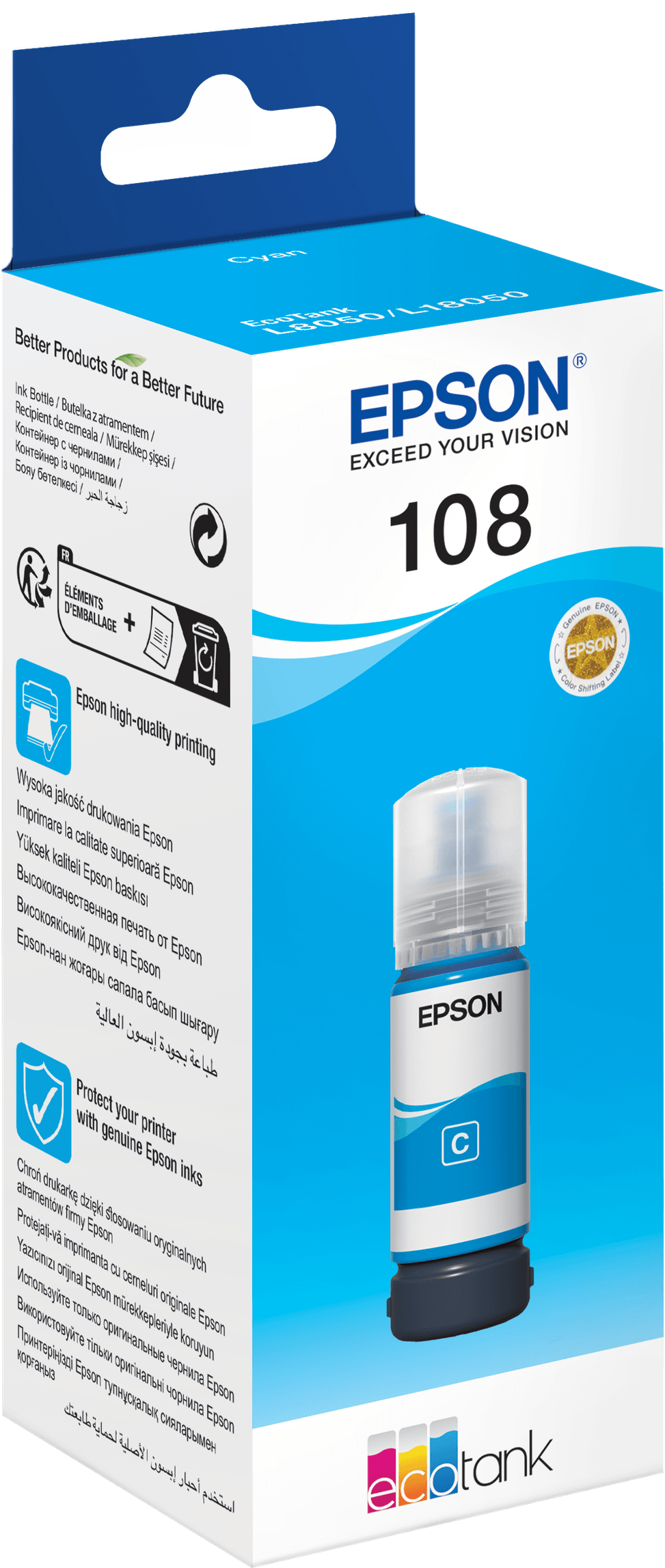 Epson 108 Cyan - Bouteille d'encre Epson EcoTank d'origine (C13T09C24A) — image 3