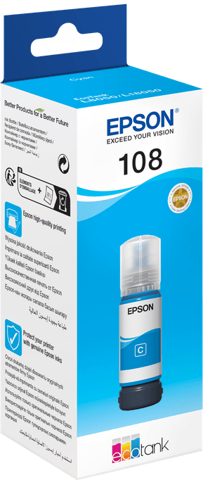 Epson 108 Cyan - Bouteille d'encre Epson EcoTank d'origine (C13T09C24A) — image 3