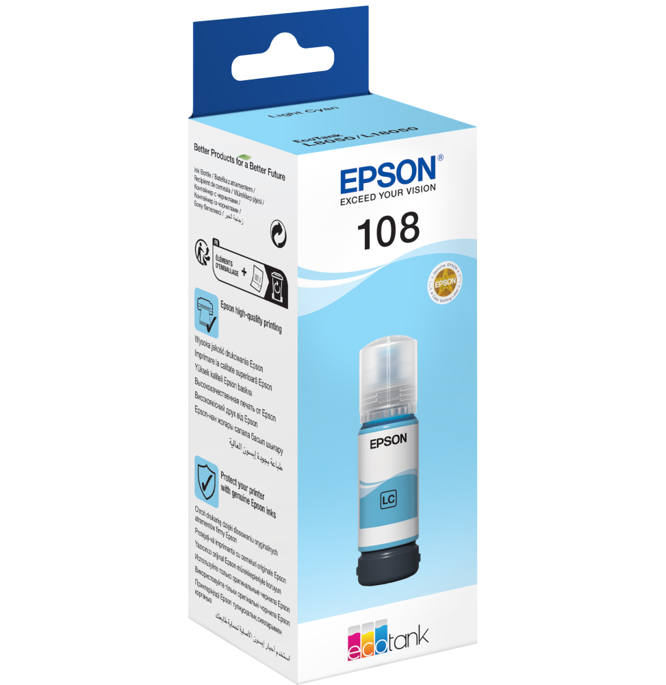 زجاجة حبر Epson EcoTank أصلية Epson 108 سماوي فاتح (C13T09C54A) — صورة 3