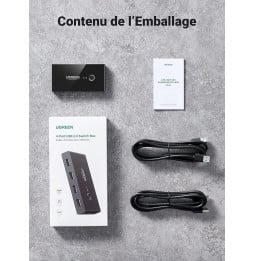 Switch Commutateur USB 2.0 Ugreen 4 Ports pour 2 PC 2 Entrées 4 Sorties USB (30767)