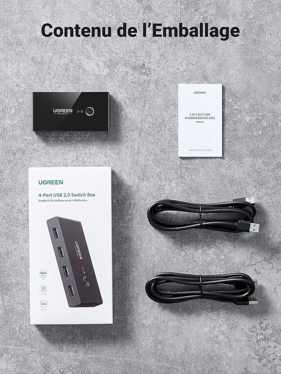Switch Commutateur USB 2.0 Ugreen 4 Ports pour 2 PC 2 Entrées 4 Sorties USB (30767) — image 6