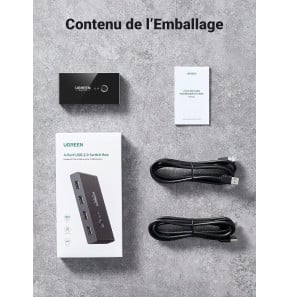 Switch Commutateur USB 2.0 Ugreen 4 Ports pour 2 PC 2 Entrées 4 Sorties USB (30767)