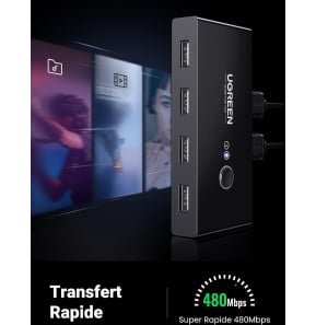 Switch Commutateur USB 2.0 Ugreen 4 Ports pour 2 PC 2 Entrées 4 Sorties USB (30767)
