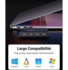 Switch Commutateur USB 2.0 Ugreen 4 Ports pour 2 PC 2 Entrées 4 Sorties USB (30767)