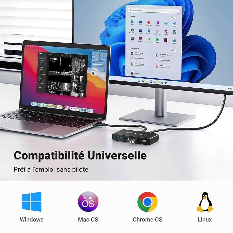 Switch USB 3.0 Ugreen 4 Ports pour 2 PC (30768) — image 7