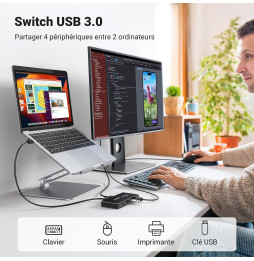 Switch USB 3.0 Ugreen 4 Ports pour 2 PC (30768)