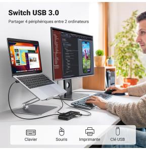 Switch USB 3.0 Ugreen 4 Ports pour 2 PC (30768)