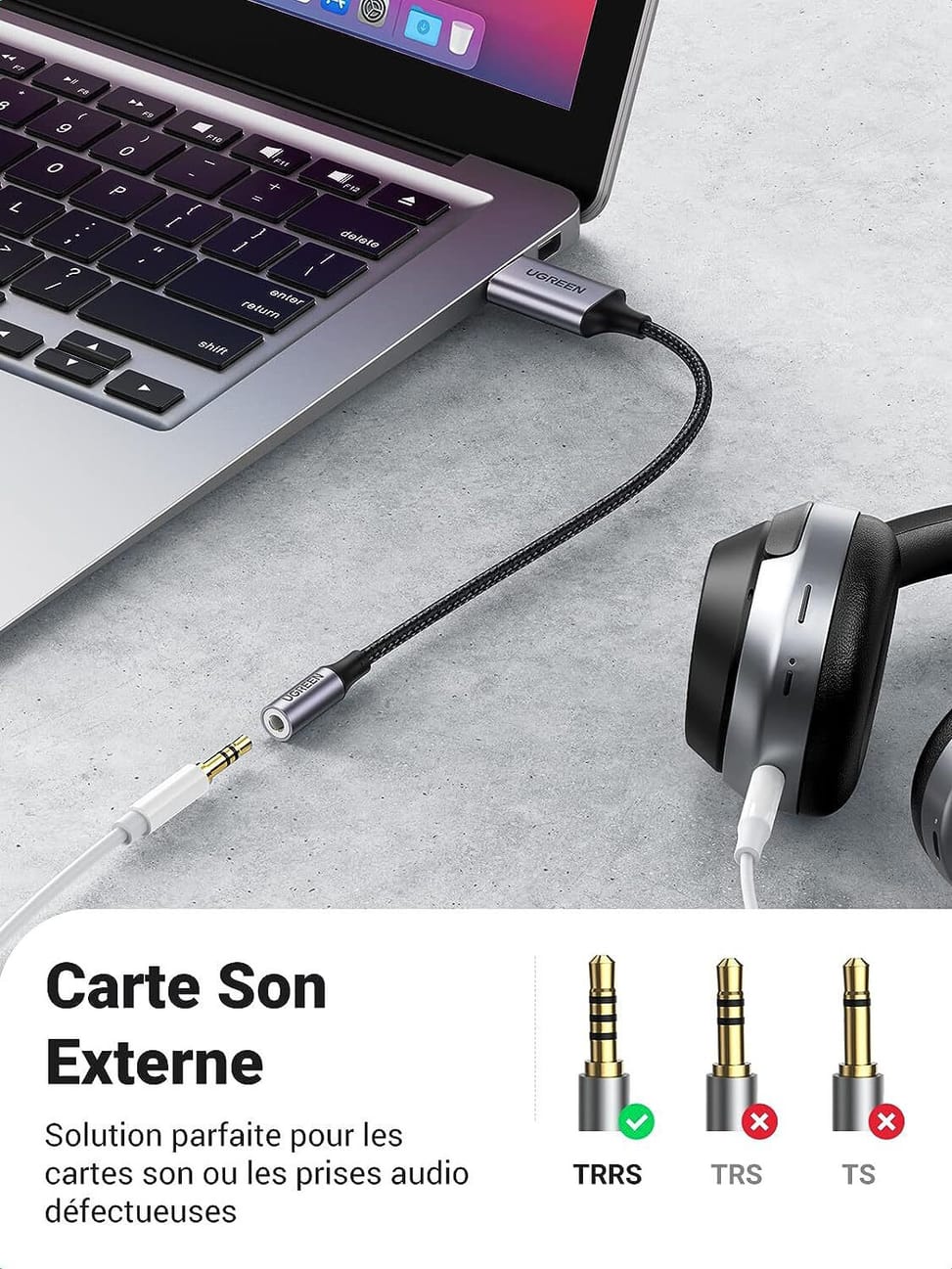 Câble Ugreen USB-A vers port audio jack 3.5 mm (30757) — image 2