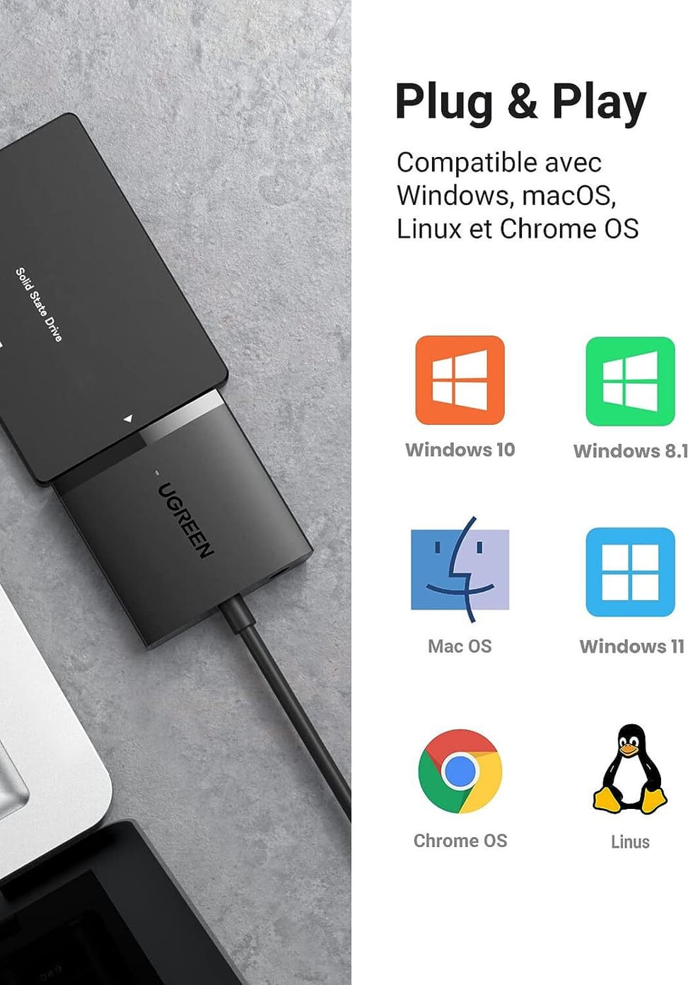Adaptateur Ugreen USB 3.0 vers 2,5/3,5 SATA (60561) — image 5