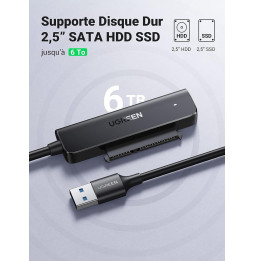 Adaptateur Ugreen Câble SATA USB 3.0 pour SSD et Disques Durs 2,5 Pouces (70609)