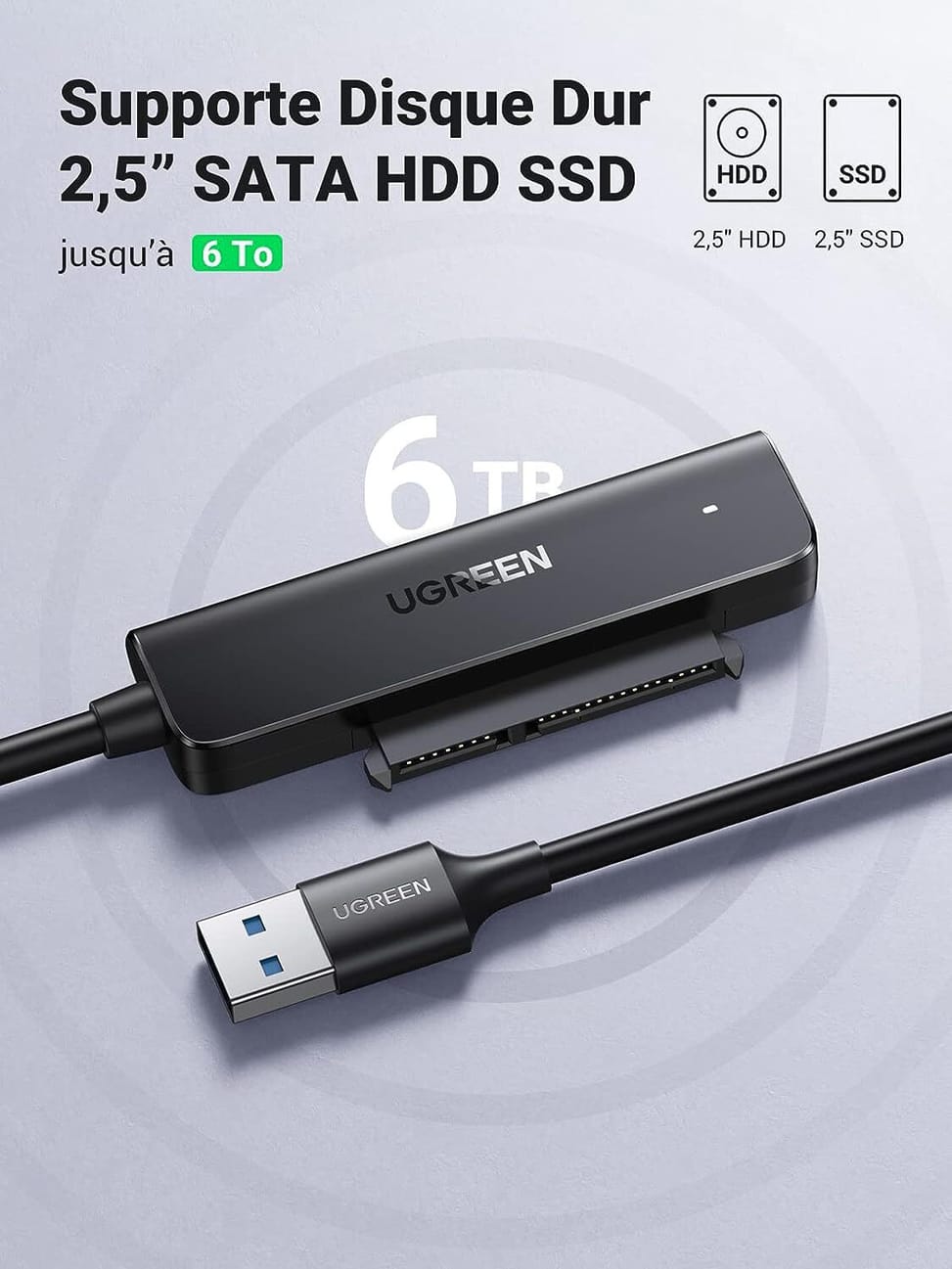 Adaptateur Ugreen Câble SATA USB 3.0 pour SSD et Disques Durs 2,5 Pouces (70609) — image 3