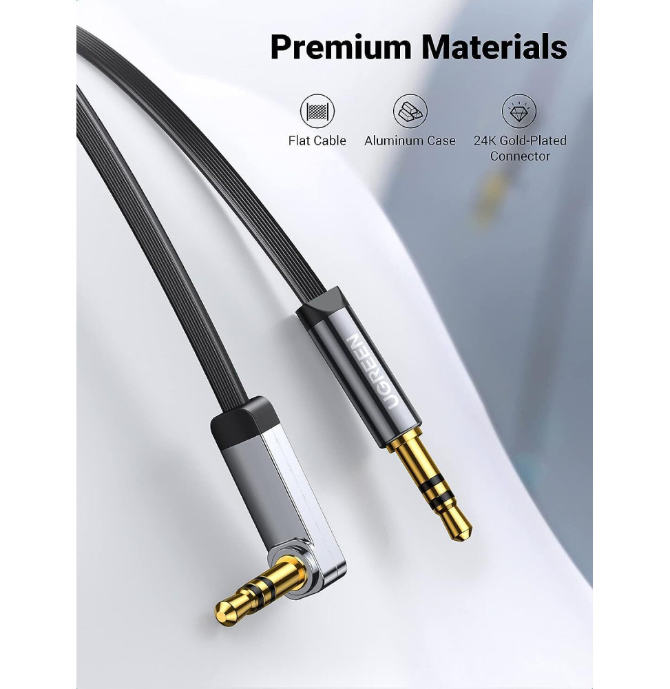 Câble Ugreen audio jack 3.5mm Male vers Male plat à angle - 2 mètres