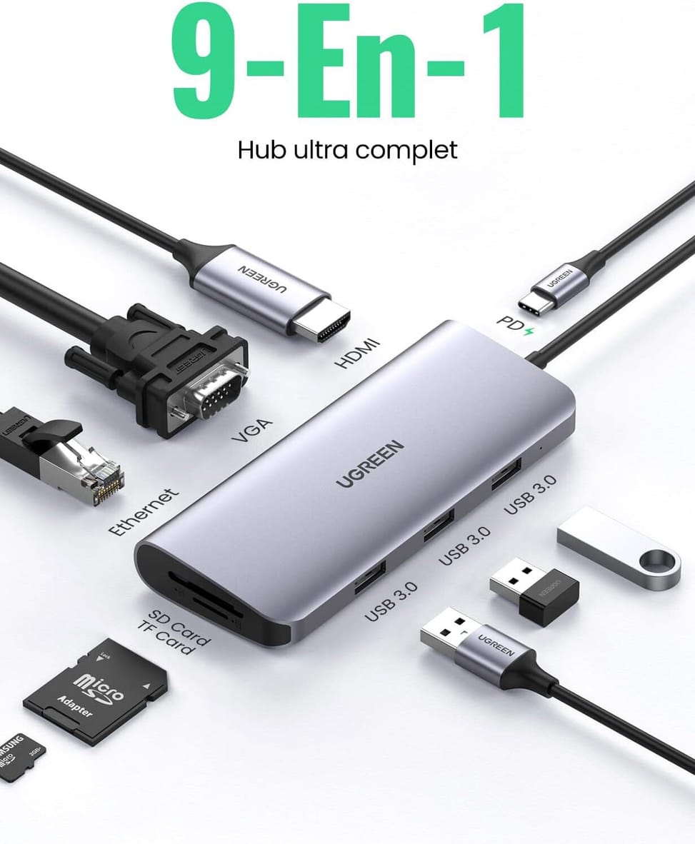 Hub USB-C Ugreen 9 en 1 Dock Multi Ports Supporte PD (Power Delivery) (40873) — image 2
