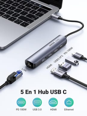Hub USB-C Ugreen 5 en 1 Supporte PD (Power Delivery) 100W Recharge (10919) — image 2