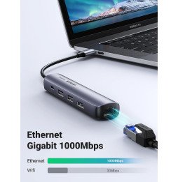Hub USB-C Ugreen 5 en 1 Supporte PD (Power Delivery) 100W Recharge (10919)