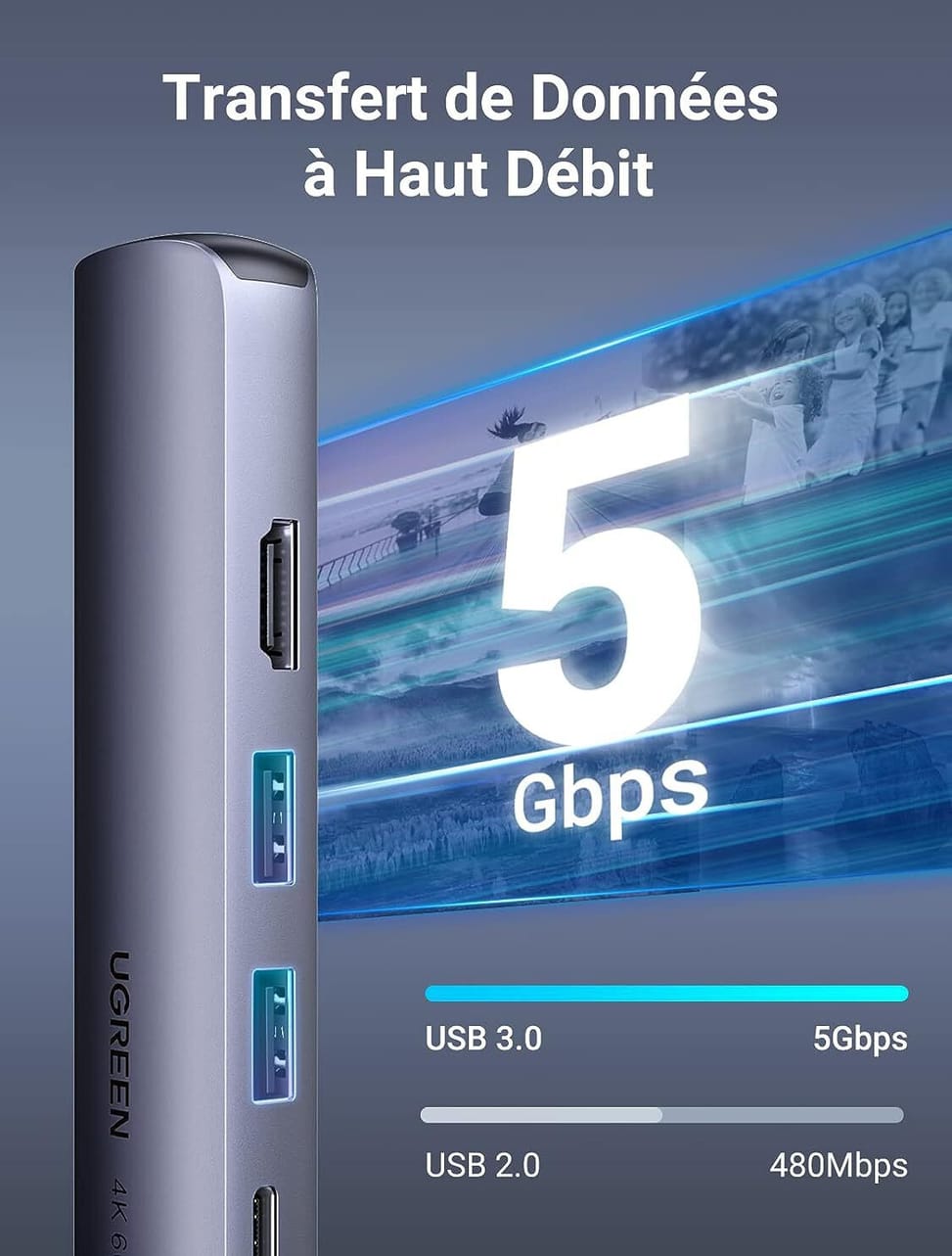 موزع USB-C Ugreen 5 في 1 يدعم شحن PD (Power Delivery) 100W (10919) — صورة 5
