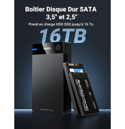 Boitier externe Ugreen USB 3.0 SATA 2.5 et 3.5 HDD/SSD (50422)