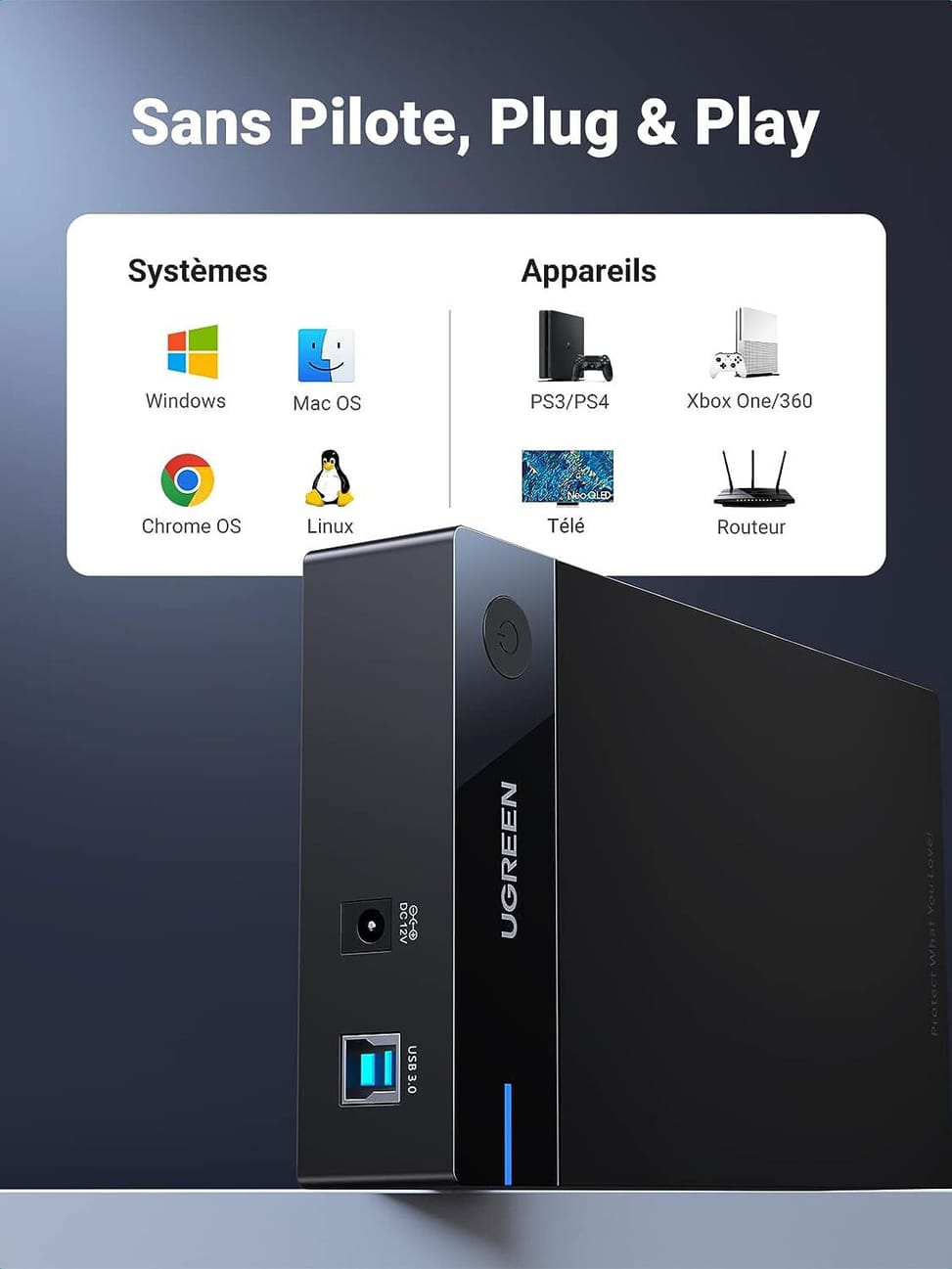 Boitier externe Ugreen USB 3.0 SATA 2.5 et 3.5 HDD/SSD (50422) — image 5