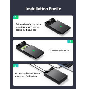 Boitier Externe Lecteur De Disque Dur Interne SSD 2.5'' SATA III, USB 3.0,  5Gbps