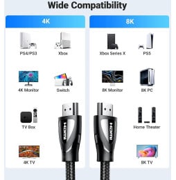 Câble Ugreen HDMI 2.1 Male vers Male - 3 mètres (80404)