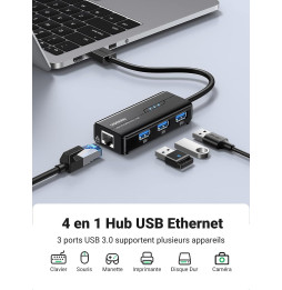 HUB USB 3.0 Ugreen 4 en 1 RJ45 Port (20265)