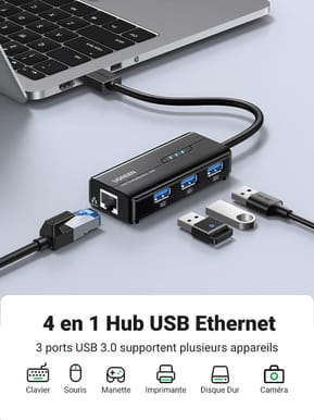 HUB USB 3.0 Ugreen 4 en 1 RJ45 Port (20265) — image 3