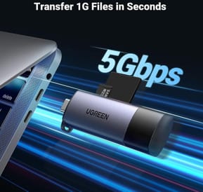 Lecteur de Carte SD Ugreen USB C USB 3.0 2 en 1 Adaptateur de Carte SD en Aluminium (50706) — image 4