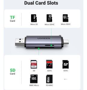 Lecteur de Carte SD Ugreen USB C USB 3.0 2 en 1 Adaptateur de Carte SD en Aluminium (50706)