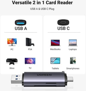 Lecteur de Carte SD Ugreen USB C USB 3.0 2 en 1 Adaptateur de Carte SD en Aluminium (50706) — image 5