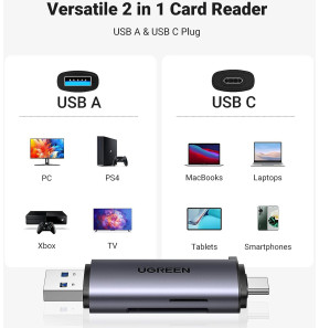 UGREEN - USB C Lecteur de Carte SD avec Port USB Adaptateur Carte M