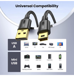 Câble Ugreen USB 2.0 vers Mini USB 5 Pin - 2 mètres (30472)
