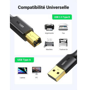 Câble Ugreen imprimante USB 2.0 A Mâle vers USB B Mâle - 2 mètres (20847)
