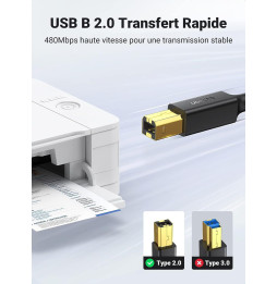 Câble Ugreen imprimante USB 2.0 vers USB B Mâle - 3 mètres (10351)