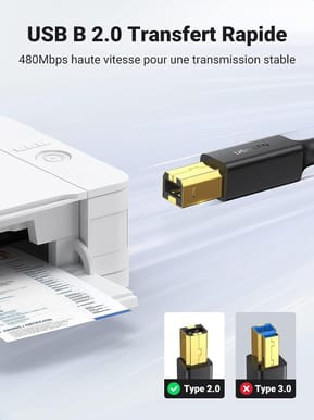Câble Ugreen imprimante USB 2.0 vers USB B Mâle - 3 mètres (10351) — image 3