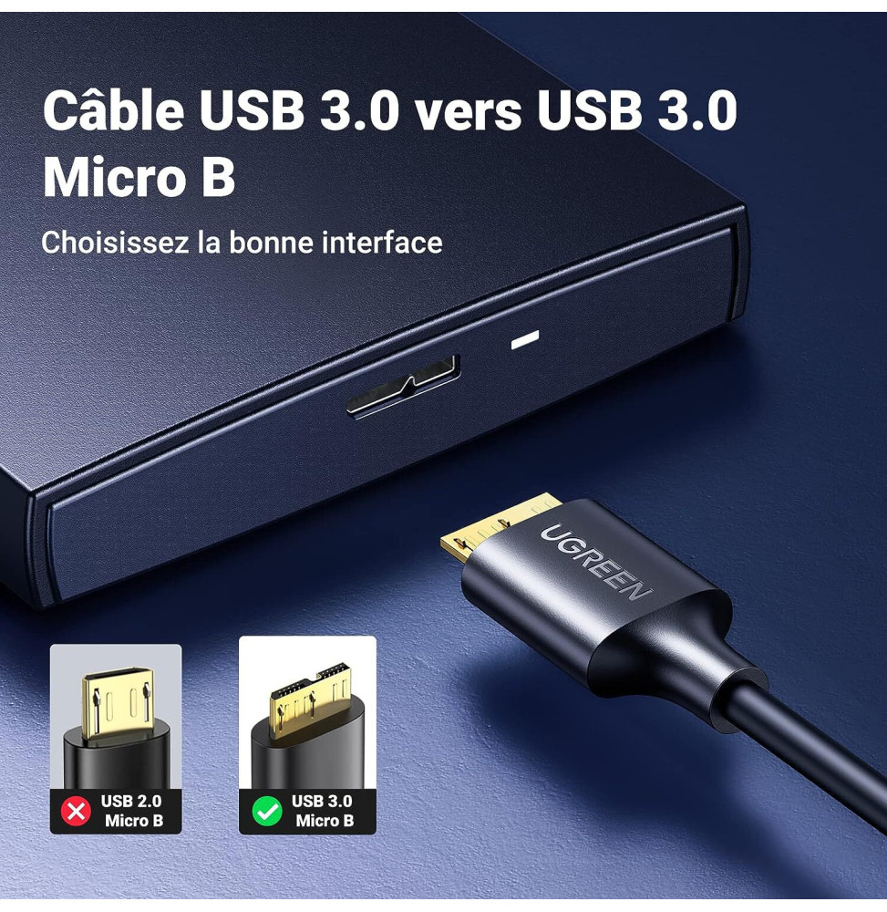Câble Ugreen USB 3.0 vers Micro USB 3.0 - 1M (10841) prix Maroc